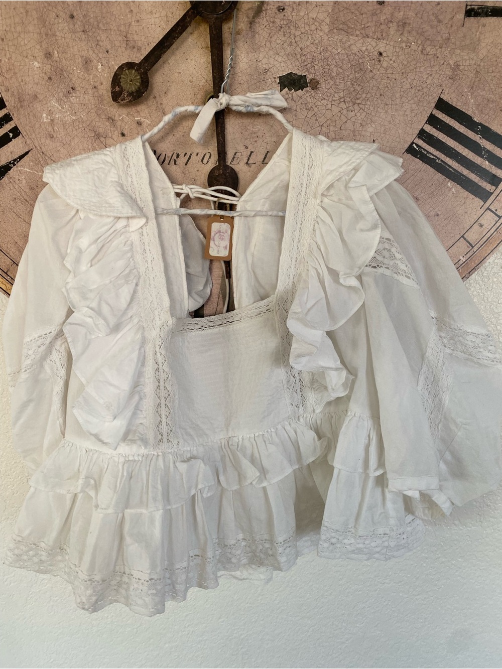 RHODE White Cotton Ruffle Peasant Blouse